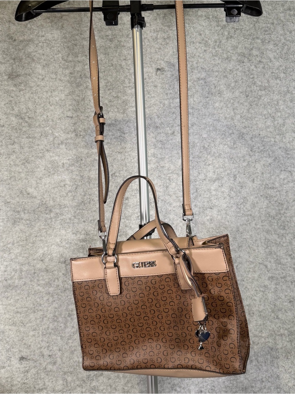 GUESS Brown and Tan Logo Crossbody Satchel